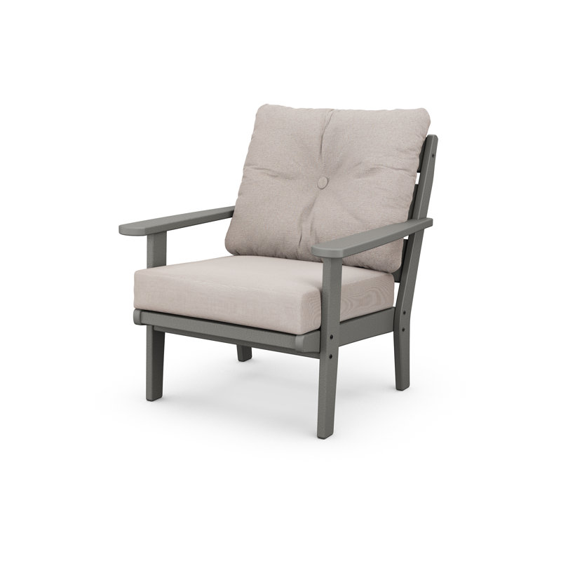 Chaise à assise profonde traditionnelle Sarah 72 POLYWOOD x Sol, Revolution® toile de jute dune, Gris ardoise