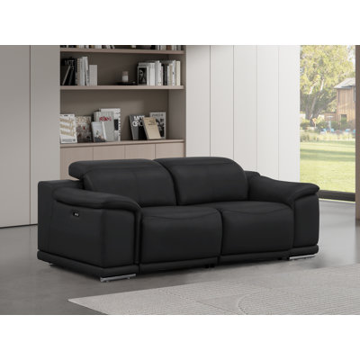 Genuine Leather Loveseat With Dual Power Recliners