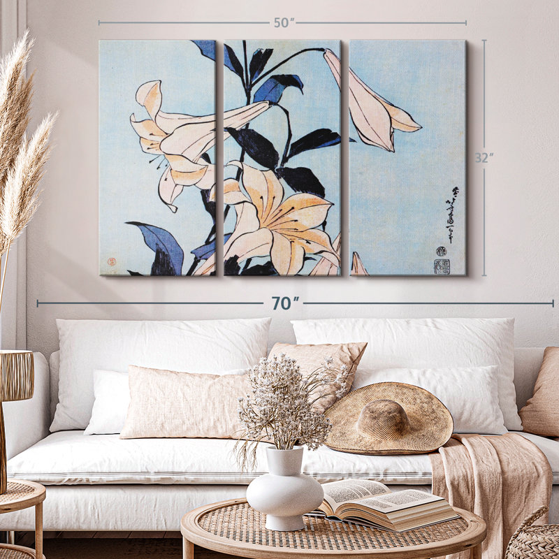 «Lilies 1830», 3 pièces sur toile, H 32 po x l 50 po x P 1,25 po