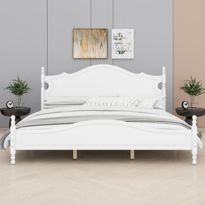 Base de lit plateforme en bois avec tête de lit, design rétro et base en lattes de bois