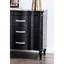 Table de chevet à 3 tiroirs en bois massif noir, pieds tournés en bois, poignées en cristal, style moderne avec accents, panneaux avant incurvés, tiroir supérieur doublé de feutre, barre à extension complète,