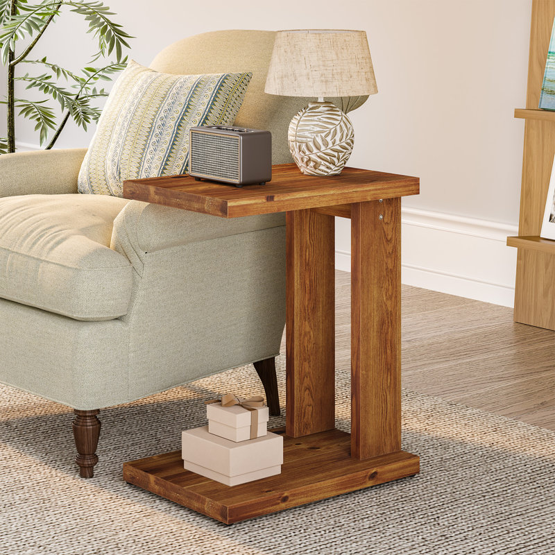 19.7" Solid Wood C-Shaped End Table, Sofa Side Table for Couch, Living Room