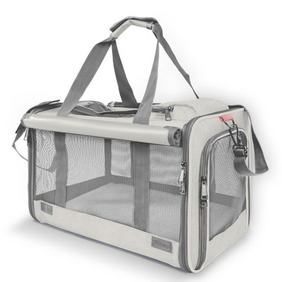 Pet Carrier For Large Cat Soft-Sided Animal Traveling Bag For Medium Cat Up To 20Lbs / Washable Small Dog Puppy 10 Lbs Crate Case With Privacy Curtains For Home Outdoor Travel Beige White