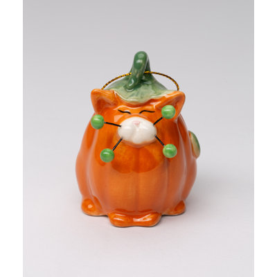 Halloween Pumpkin Shaped Whisker Cat Ornament- 2 7/8"H