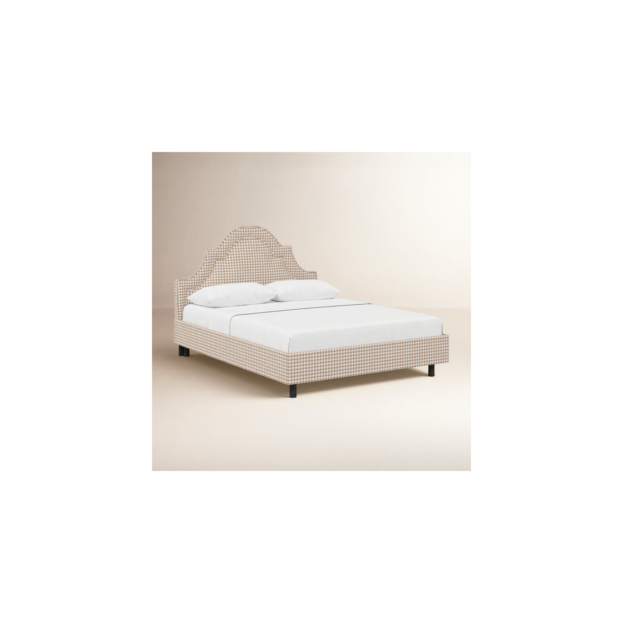 Knipe Upholstered Scalloped Bed, Classic Gingham Tan, King