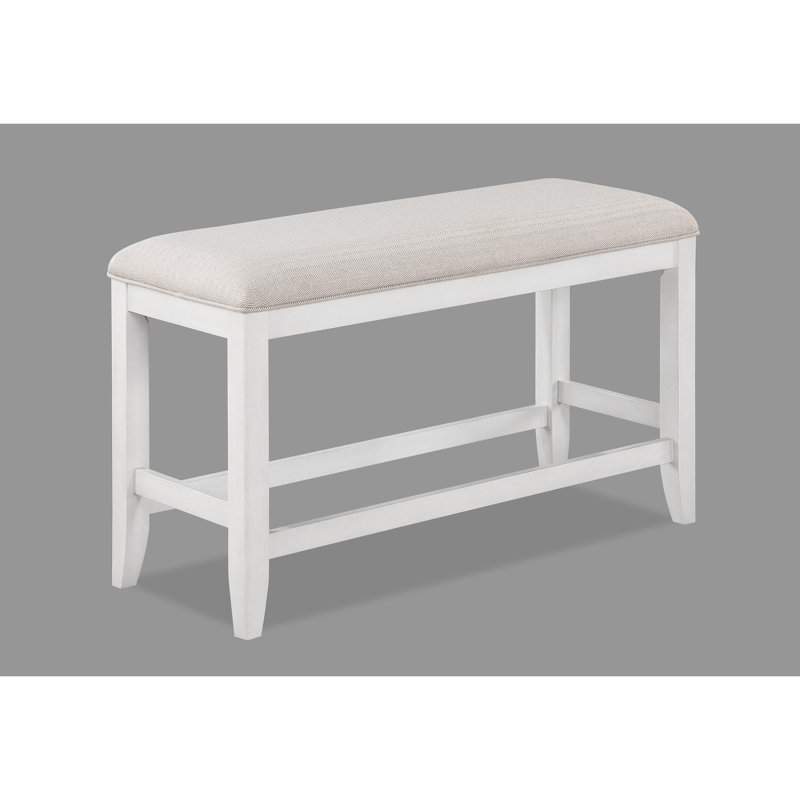 White Counter-Height Dining Bench With Solid Construction - Stylish Look Fabric Upholstered Modern &, Beige/White