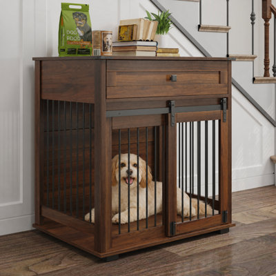 Cage pour chien de style meuble en bois Havenwood avec porte coulissante de style grange