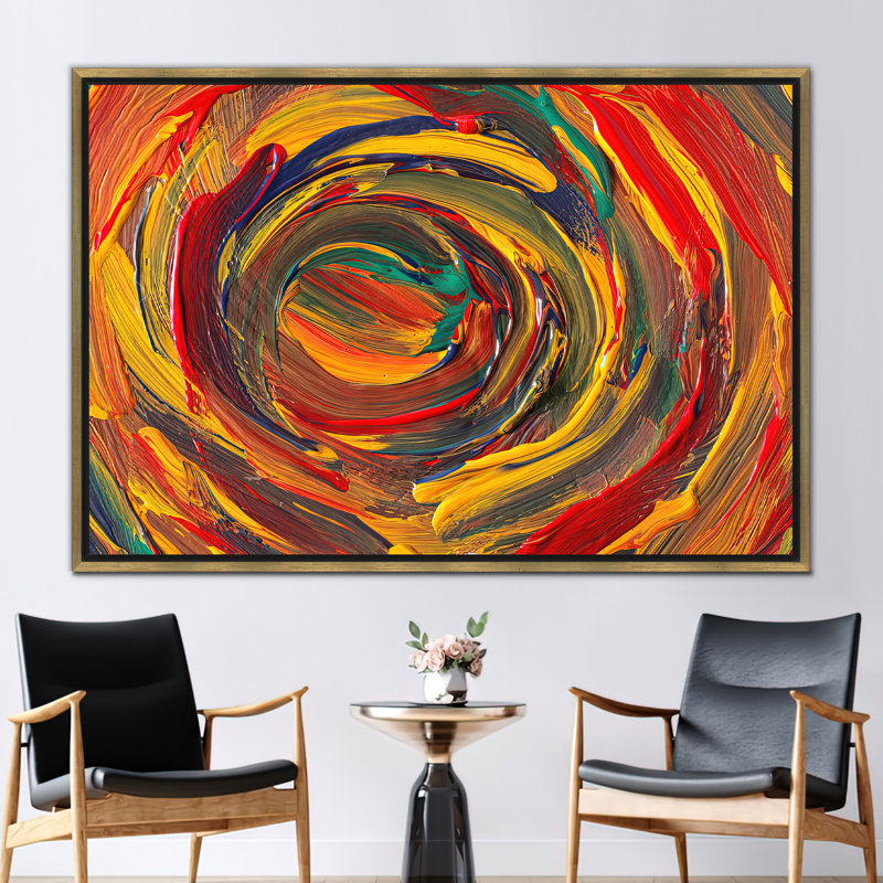 Vibrant Abstract Modern Art Oil Painting Print for Luxurious Wall Decor, Framed Print without Mat, Gold, 60 cm H x 90 cm W