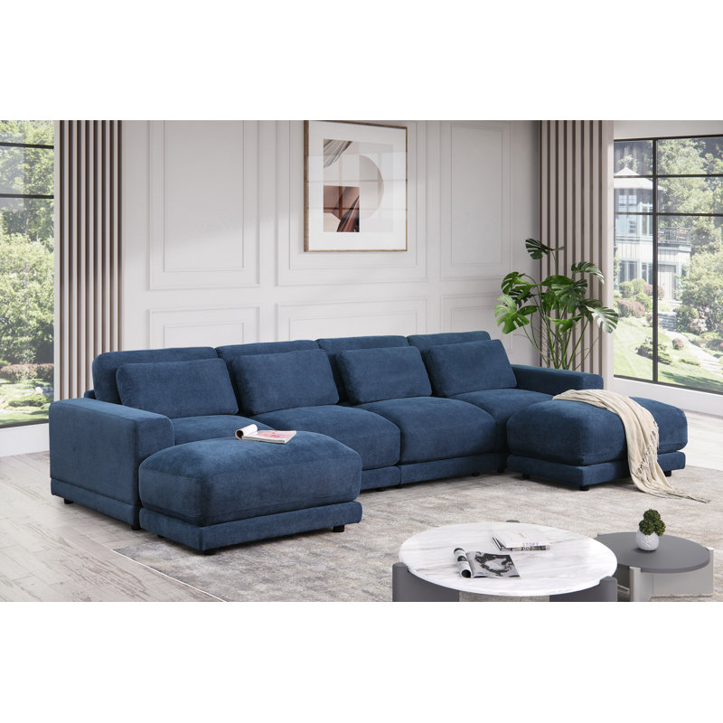 Canapé modulaire 6 pièces rembourré, Mélange de lin bleu