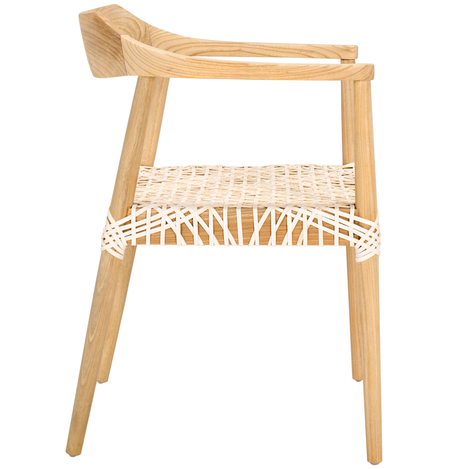 Bruna Teak Dining Armchair, White Genuine Leather, Natural