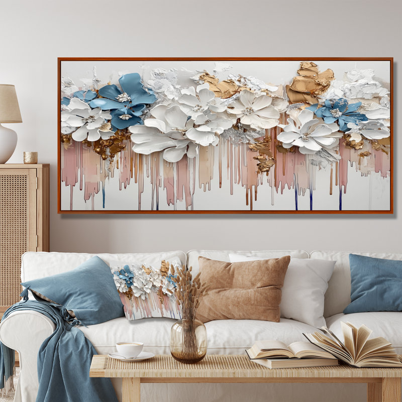 Jaacov - Floral Large Wall Decor, Brun, H 28 po x l 60 po, Impression encadrée flottante