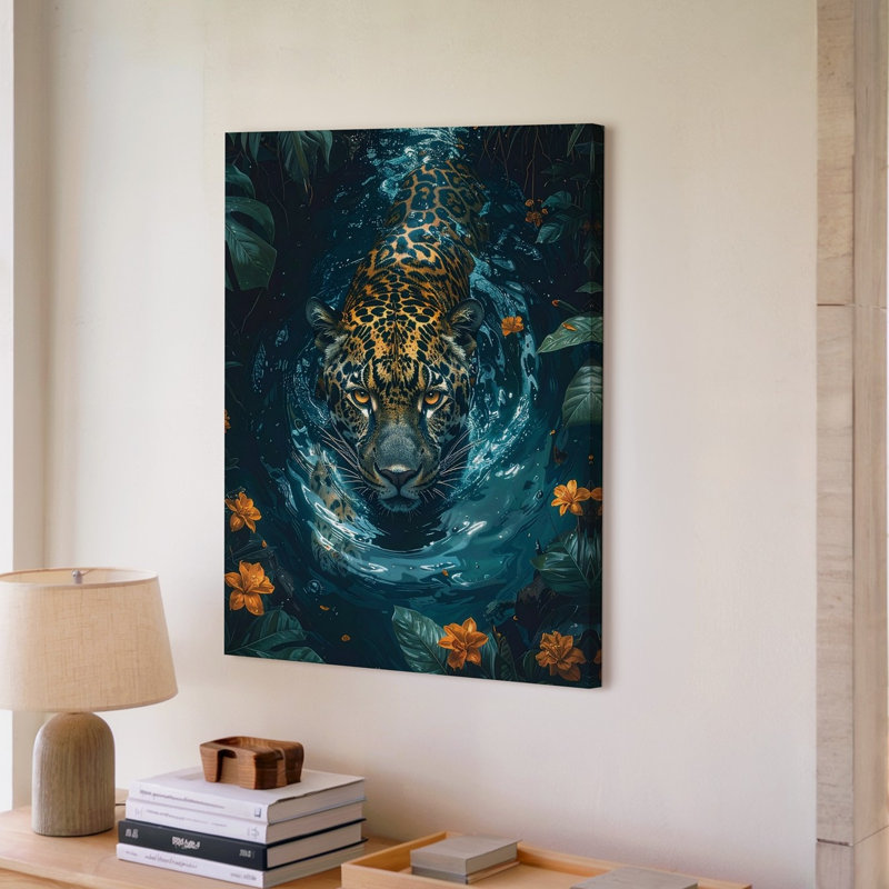 Léopard dans la rivière Jungle, H 9 po x l 12 po