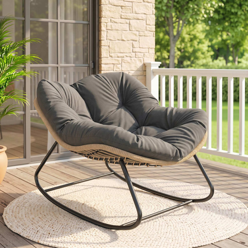 Chaise berçante surdimensionnée en osier, chaises berçantes et fauteuils de patio modernes à structure en acier