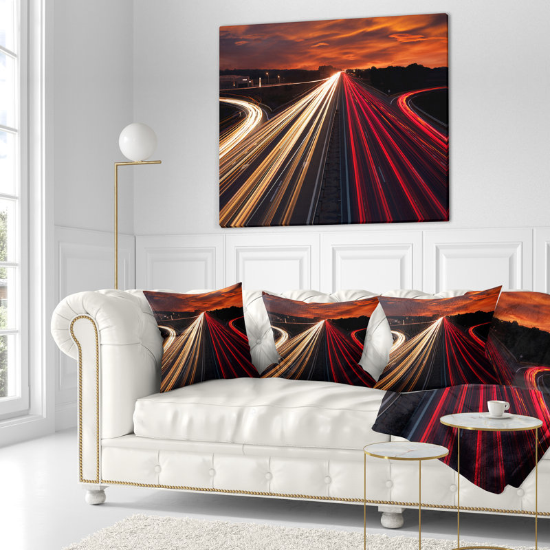 Speed Traffic Trails - Cityscape Printed Pillow, 16" x 16", Throw Pillow