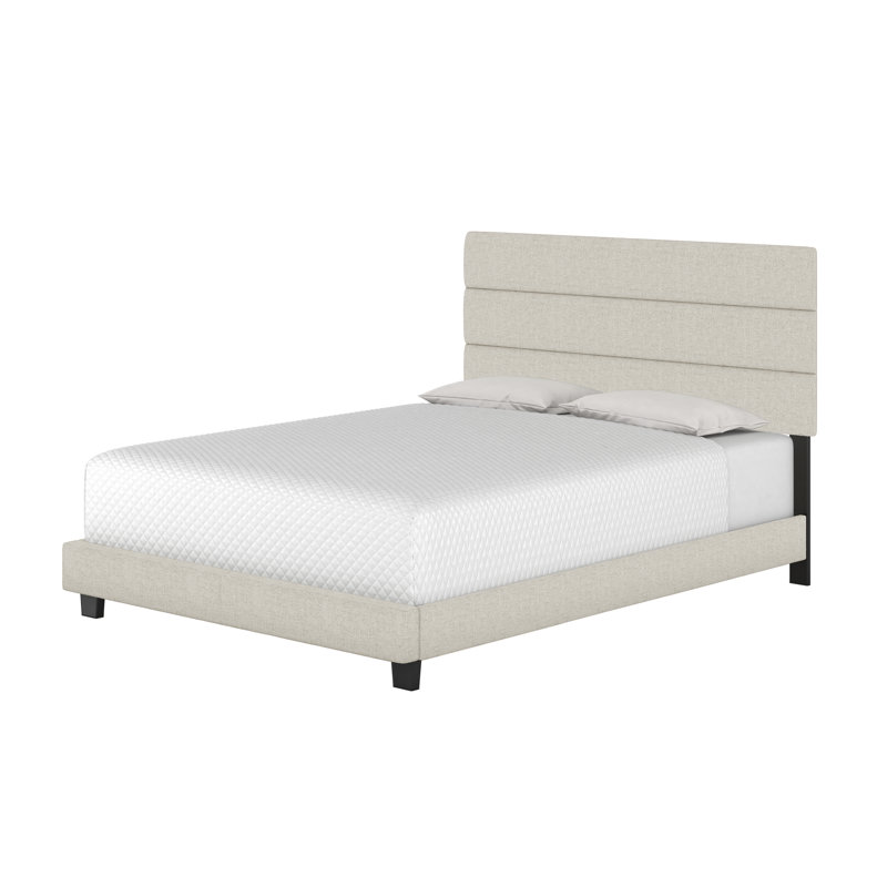 Sicily Full Upholstered Linen Platform Bed with Tufted Headboard