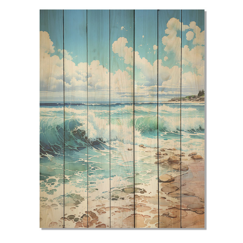 Vague, paysage côtier, plage, impression sur bois, H 44 po x l 34 po