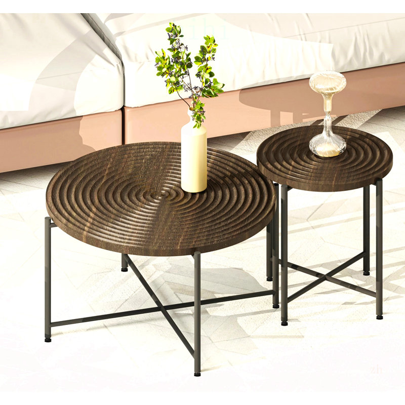 Ensemble de table basse et de table de bout 2 pièces Radial, Bois brun foncé