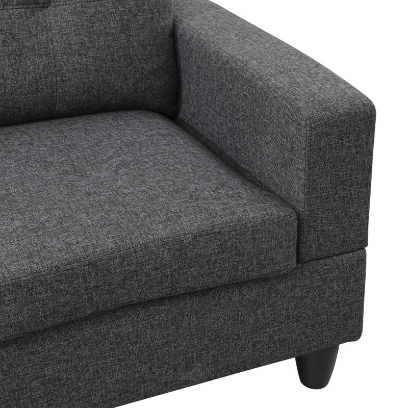 Canapé modulaire avec repose-pieds 103,5 po Tatiauna, Lin noir / gris, Accoudoir à gauche (vu de face)