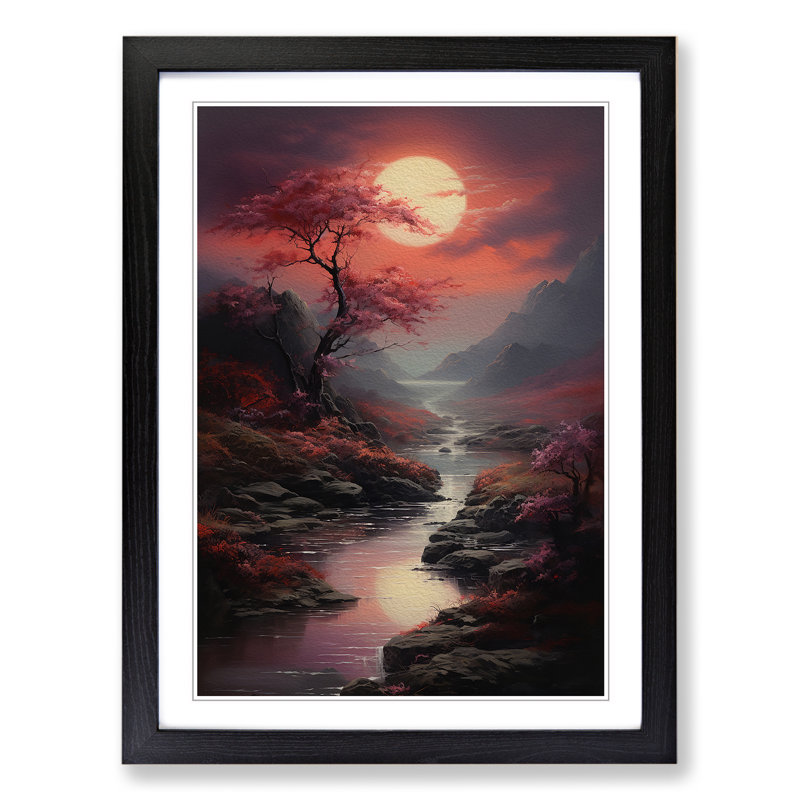 Landscape Romanticism - Single Picture Frame Print on Wood, 64cm H x 46cm W x 2cm D, Black 