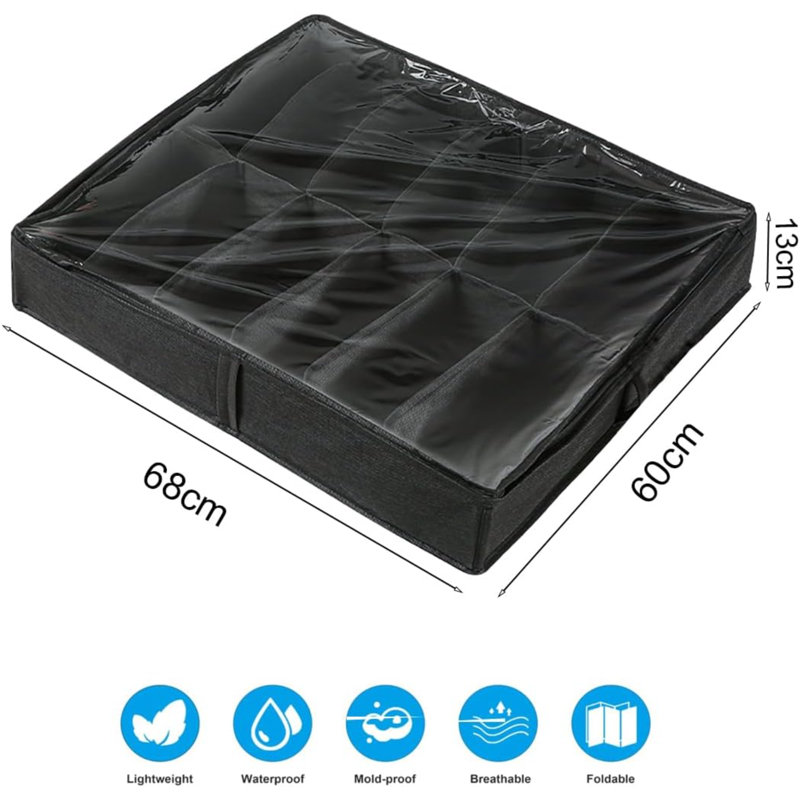 Under Bed Shoe Storage Organiser, Folding Under Bed Shoe Box With Transparent Lid Fits 12 Pairs Total - Underbed Storage Solution (1 Pcs)
