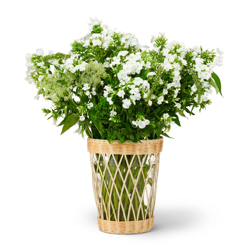 Handcrafted Cylinder Glass Vase with Wicker Frame