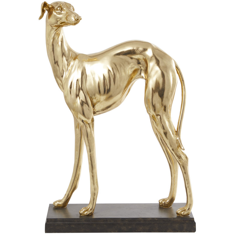 Statue de chien grand lévrier en résine avec base brune The Dunleavy