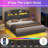 Floating Bed Frame With Power Outlet, Storage Headboard With Hidden Cubby, Rgb Floating Platform Bed With Led Lights, No Box Spring Needed, Quick Setup System, Dark Grey-1096319330