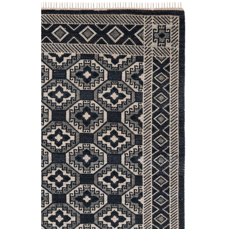 Kilim Flat Weave Wool Geometric Rug, Square 6'
