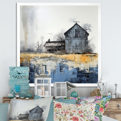 Mystic beige et grange bleue sur toile