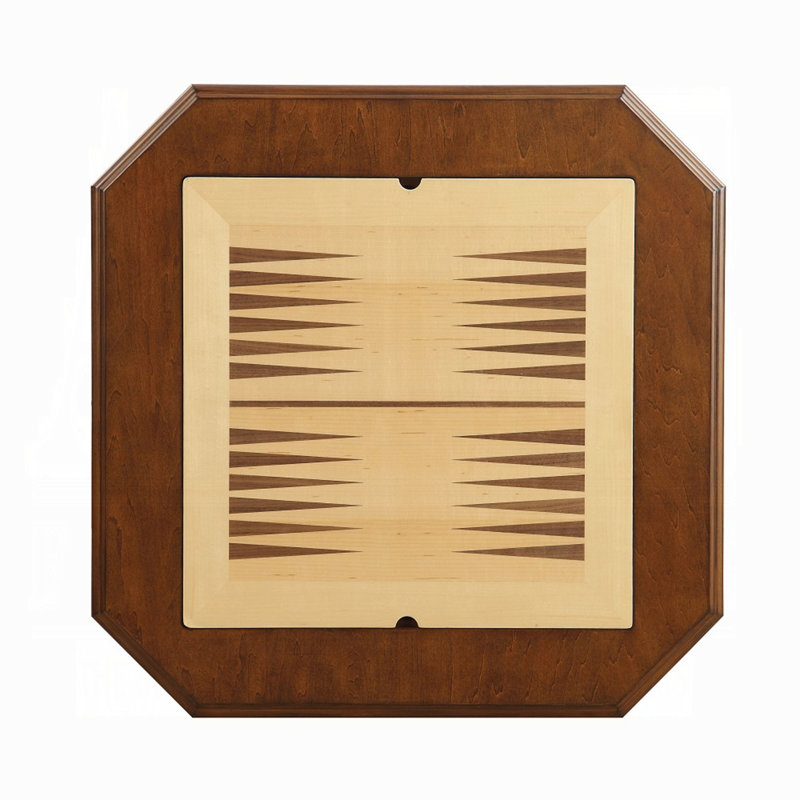 Square Top Game Table with Wooden Pedestal Base, Cherry