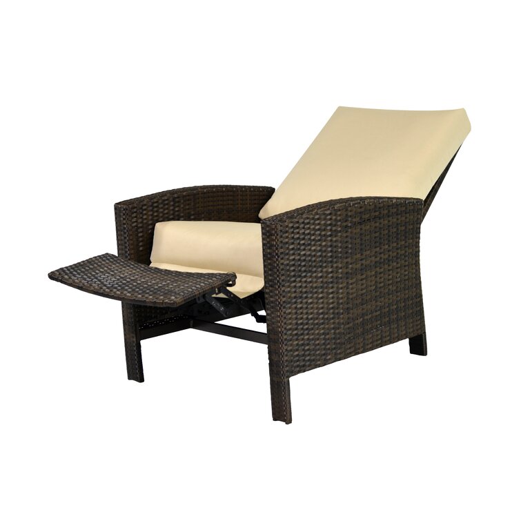 Eske Swivel Recliner Patio Chair with Cushions Corrigan Studio Color: Brown Frame/Blue Cushion