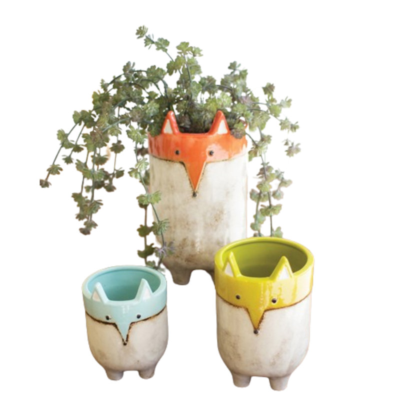 Handcrafted Ceramic Fox Planters Set of 3