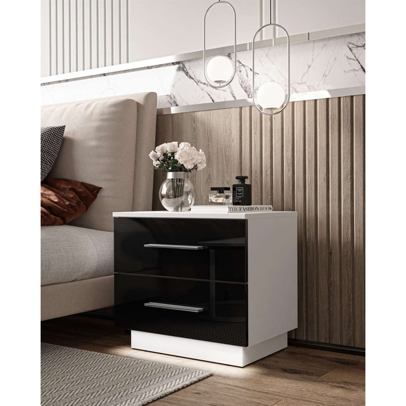 Varonique 55cm W Manufactured Wood Bedside Table, White/Black