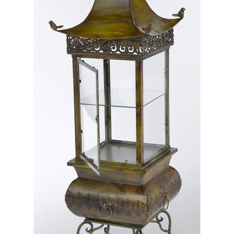 Armoire Pagoda avec tablette en verre, Jaune antique