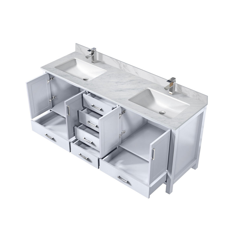 Meuble-lavabo double blanc 72 po X P 22 po D, dessus en marbre de Carrare et ensemble de robinet, Blanc