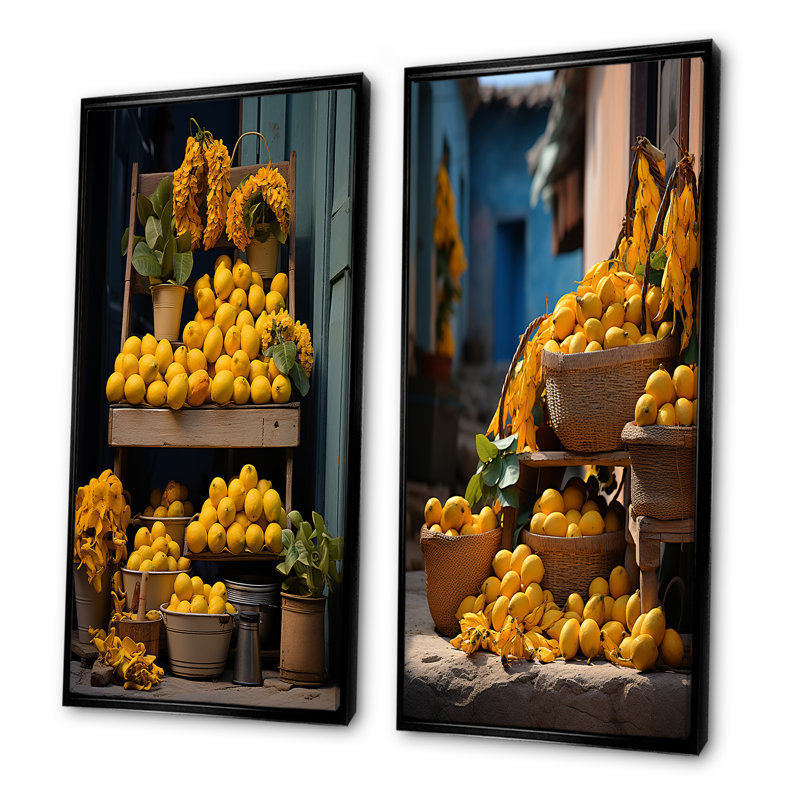 «Cuba Citrus Harmony», ensemble d'art mural sur toile 2 fruits, Cadre noir, H 32 po x l 33 po