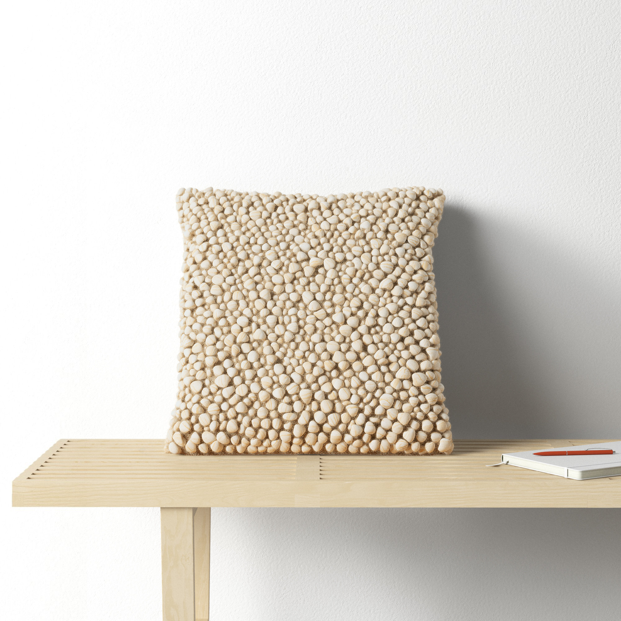 Upson Embroidered Wool Throw Pillow, Beige, Down