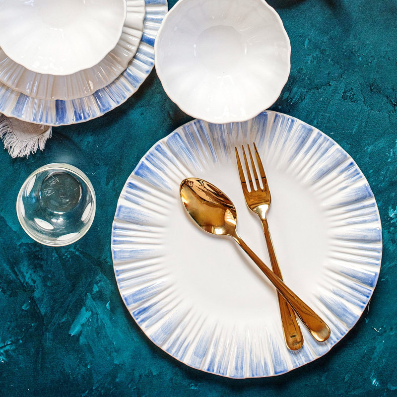 Bari Stoneware Platter, White/Blue