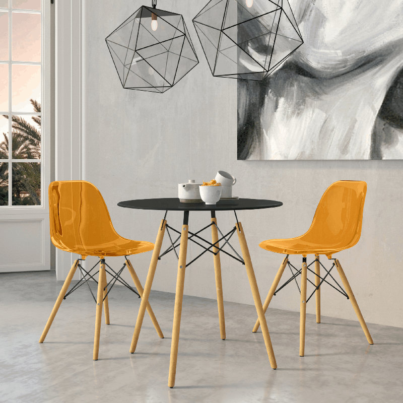 Dubuque 3-Piece Dining Set With Round Bistro Table And 2 Plastic Chairs, Black, Blue