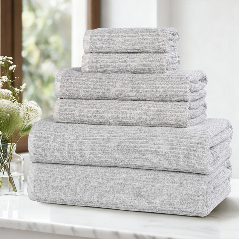 Ensemble de serviettes en mélange de coton et viscose, Platine, Ensemble 6 serviettes de bain