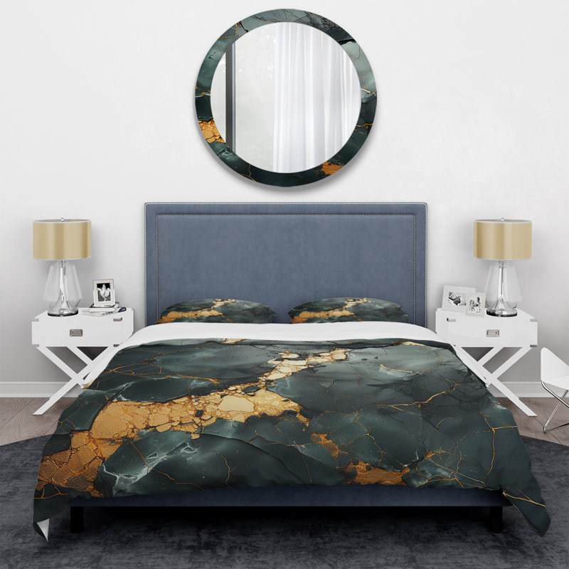 Ensemble de housse de couette en marbre doré et vert Terrazzo Marble Elegance III
