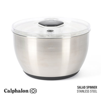Essoreuse à salade en acier inoxydable de 6,3 pintes Calphalon Aero, laveuse à fruits avec crépine, nettoyeur de légumes, nettoyeur à salade, laveuse à laitue