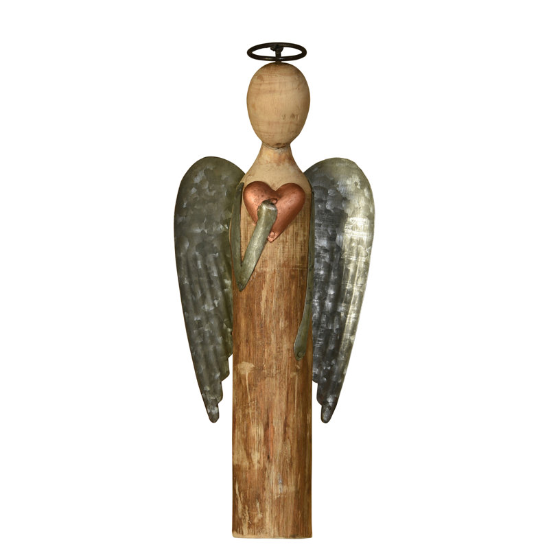 Figurine de Noël ange avec cœur, H 12 po x l 5 po x P 2 po