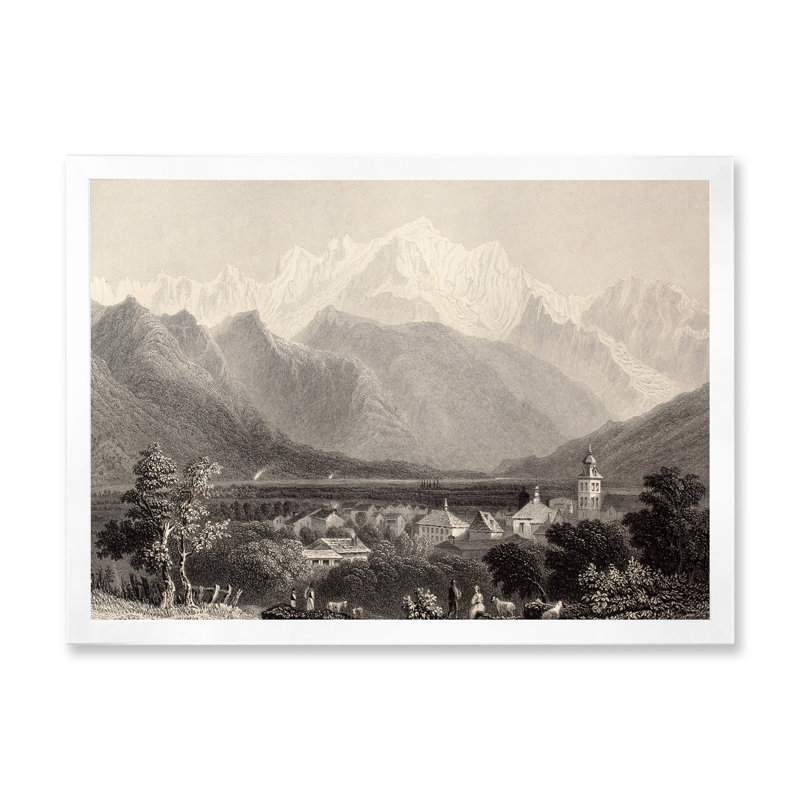 Mont Blanc monochrome - impression sur toile, H 24 po x l 32 po, Cadre photo blanc