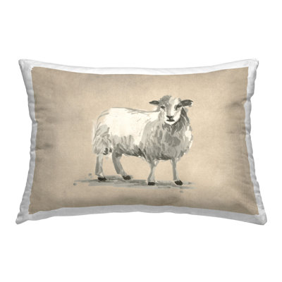 Design de coussin décoratif Gazing Sheep on Beige par June Erica Vess