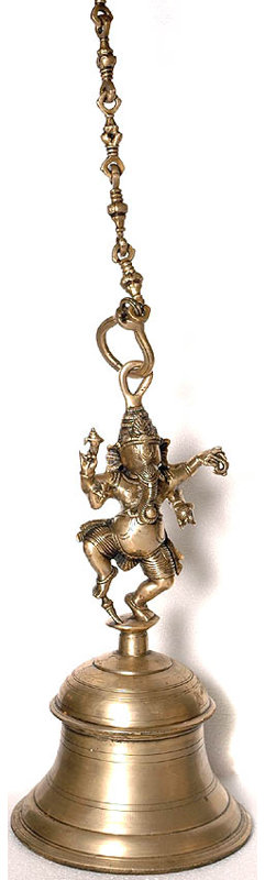 Brass Ganapati-Bell Hanging Sculpture, 59 in. Large     Hindu Lord Ganesha Decor for Foyer, Meditation Room & Sacred Space