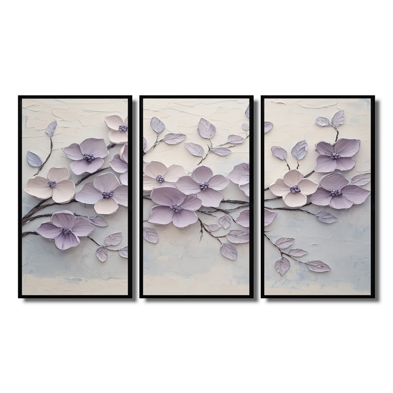 «Mauve mauve lilas Melody I», ensemble d'art mural lilas, H 40 po x l 60 po x P 1 po, Toile avec cadre flottant noir