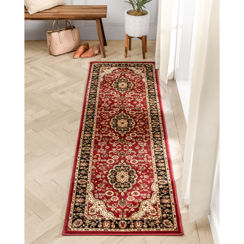 Tapis rouge Cobbins Medallion Kashan, Tapis de couloir 2 pi 3 po x 7 pi 3 po