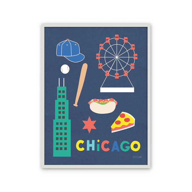 «City Fun Chicago» par Ann Kelle, reproduction, Cadre simple blanc, Non, H 24 po x l 18 po