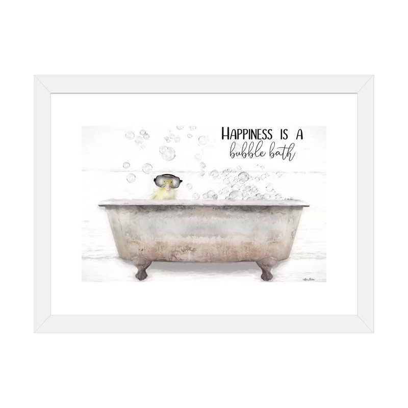 «Happiness Bubble Bath» par Linda Rauch - reproduction d'art, H 24 po x l 32 po x P 1 po, Papier encadré blanc